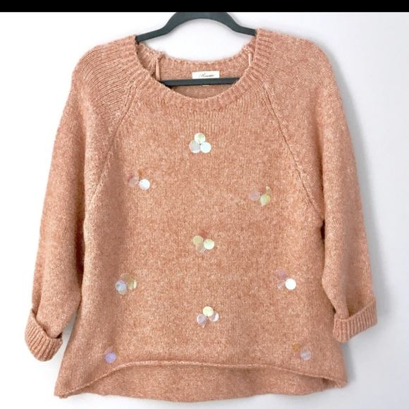 Soft Sequin Cozy Pullover Sweater in Pumpkin Blush Orange NWT - Picture 3 of 6